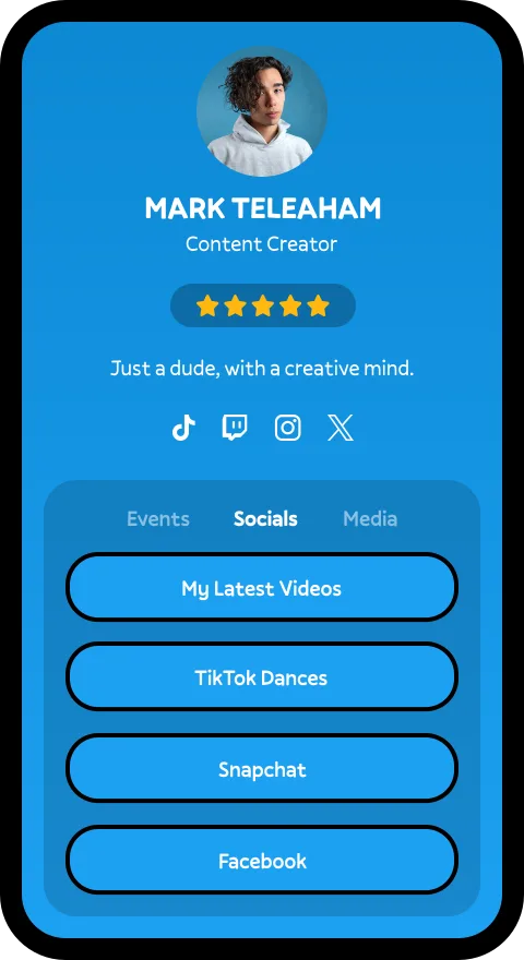 Social Page profile example on blue phone
