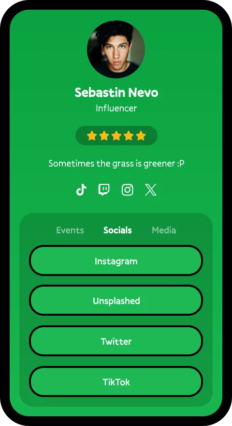 Social Page profile example on green phone