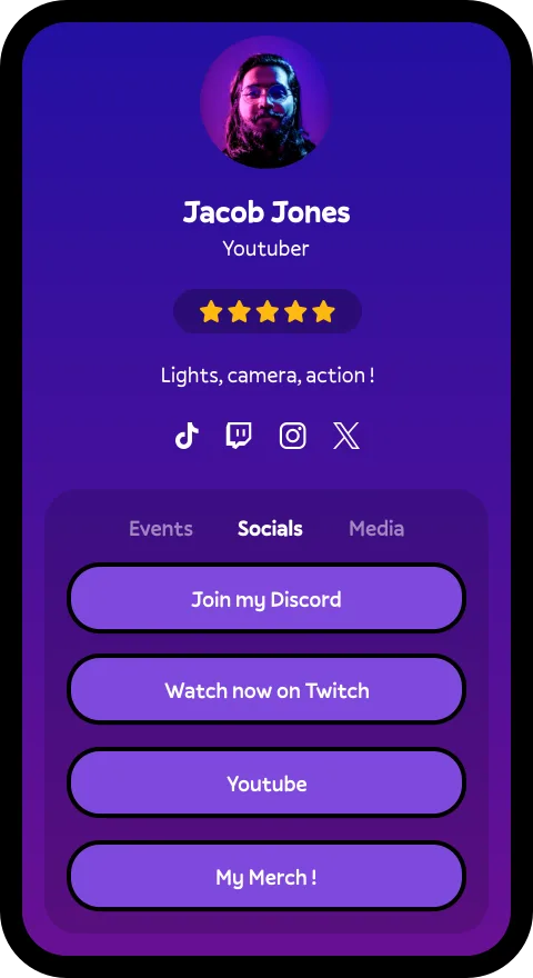 Social Page profile example on purple phone