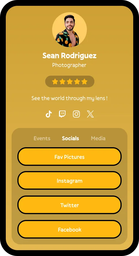 Social Page profile example on yellow phone